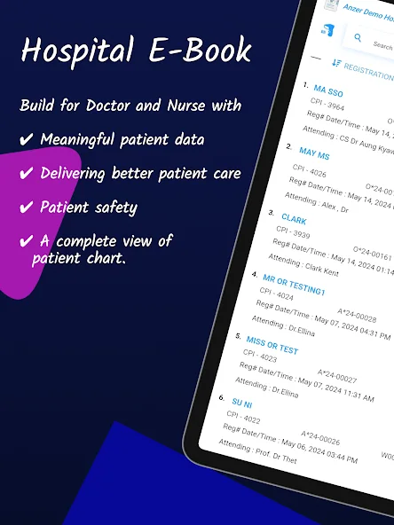Hospital E-book clinical workflow screen 1